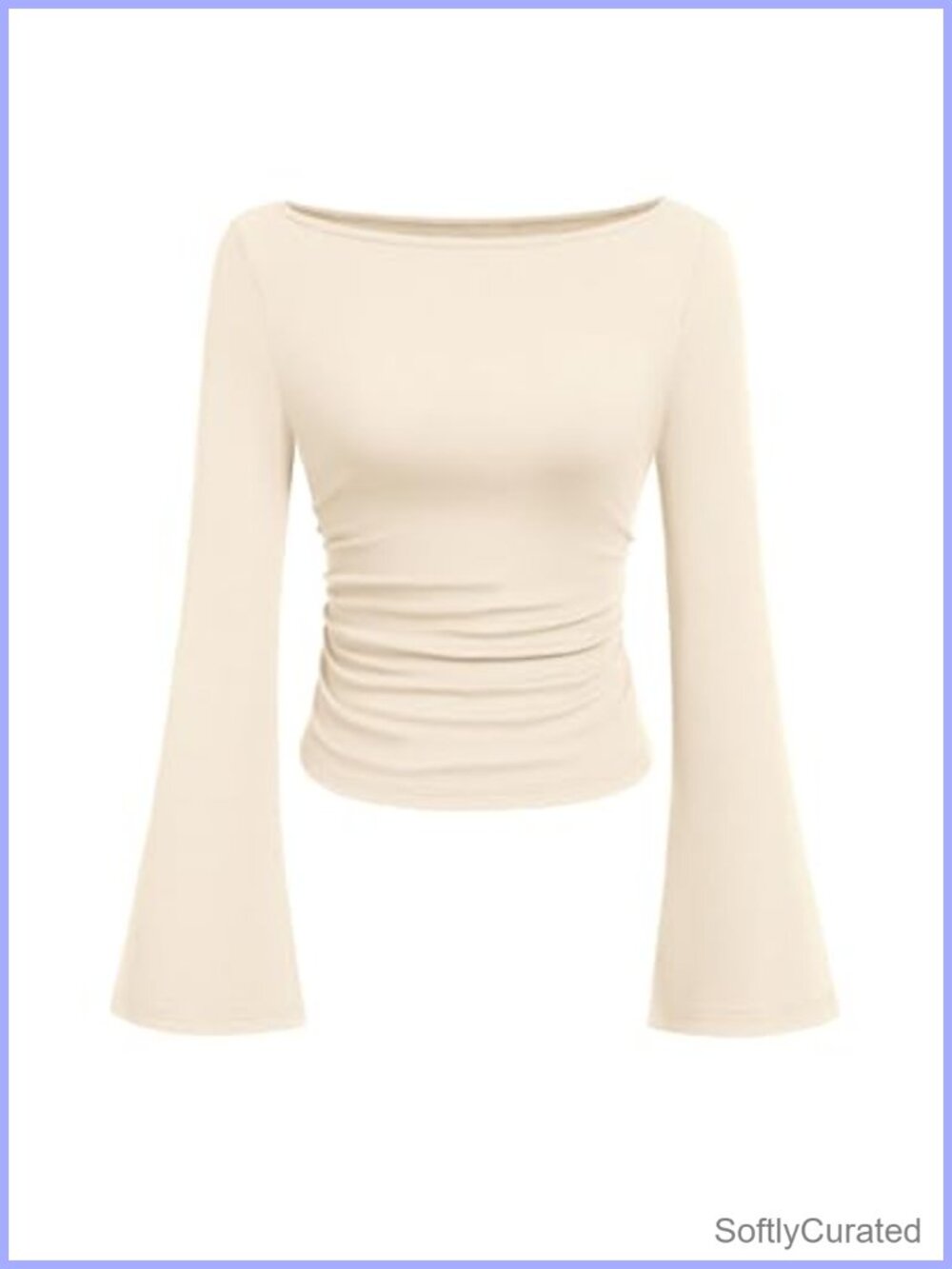 PRETTYGARDEN Ribbed Knit Bell Sleeve Boat Neck Fitted Tee